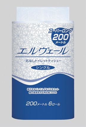エルヴェール　トイレットティシュー　シングル　２００ｍ　６Ｒ　（芯なし）
