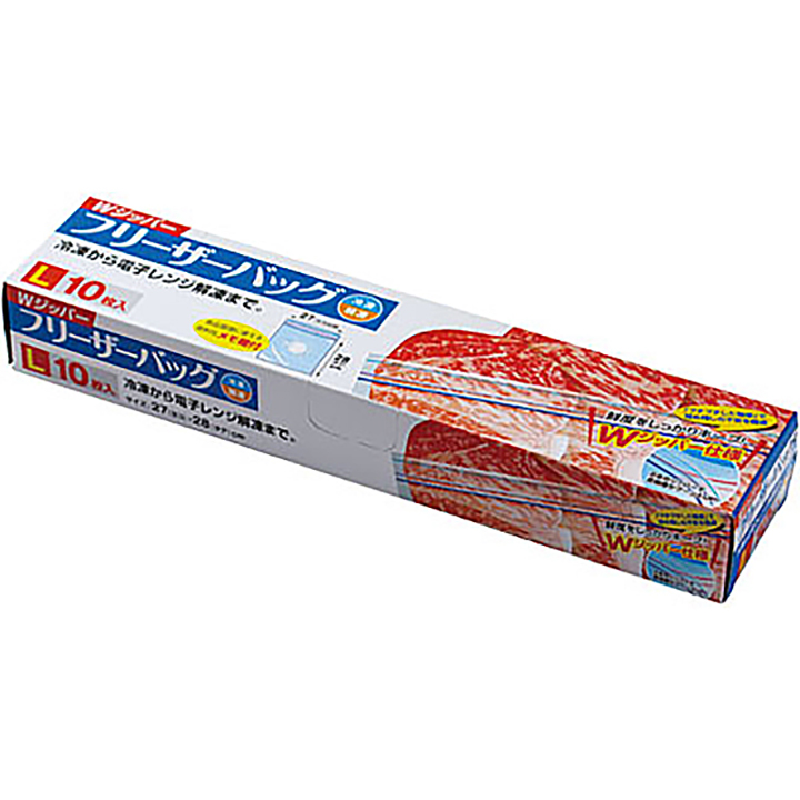 Ｗジッパーフリーザーバッグ　Ｌ　１０枚入　０．０６Ｘ２７０Ｘ２８０