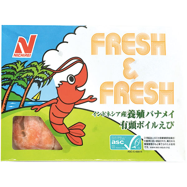 ニチレイフレッシュ）割鮮サラダえび 有頭ボイルむき湾曲　400g（約16g×25尾入）