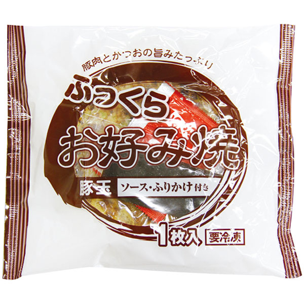 四国日清食品）ふっくらお好み焼（豚玉）　約200g（お好み焼180g、ソース20g＋削り粉、あおさ）